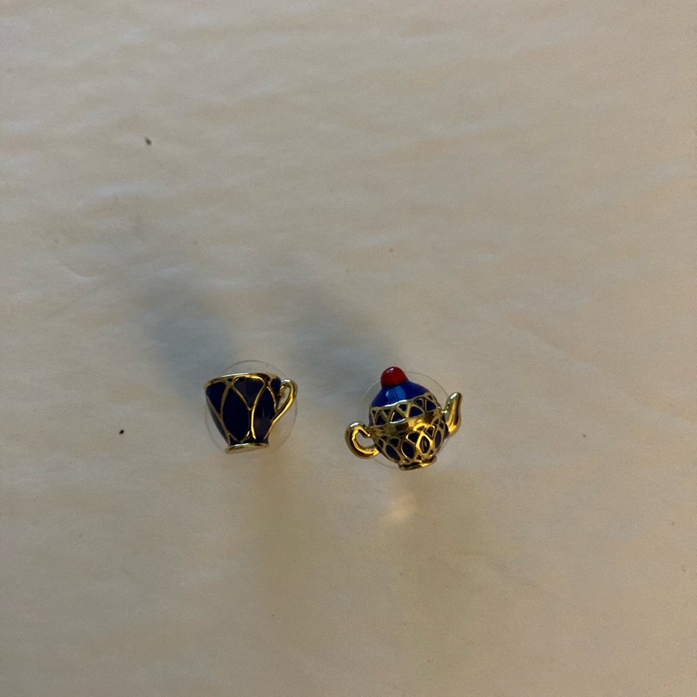 kate spade Blue and Gold Teapot Earrings
